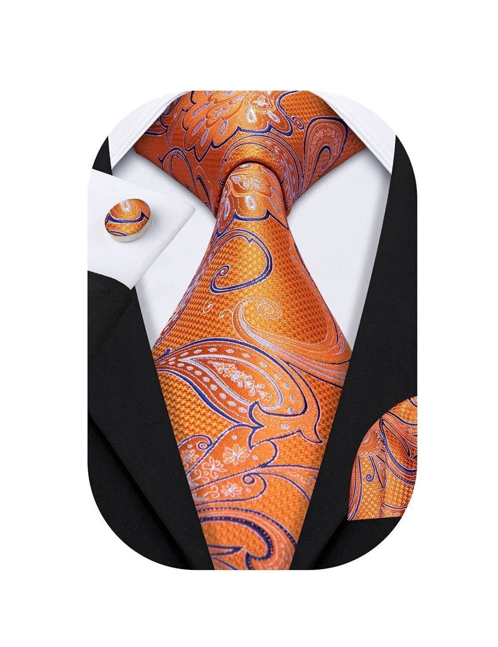 7962 Deasign Ties Orange Paisley Woven Silk Necktie Set Handkerchief